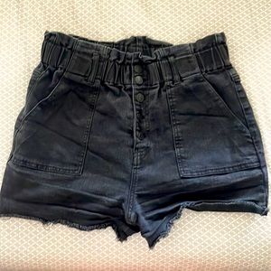 Rag stock paper bag high waisted button up black denim shorts